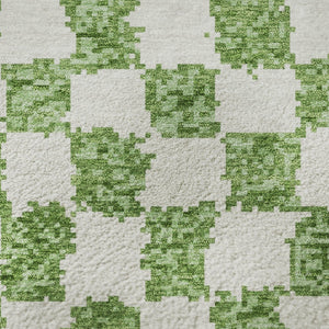 HomeRoots 9' X 12' Green and Ivory Geometric Area Rug - Washable, UV Protected, and Perfect for High-Traffic Homes! 709383