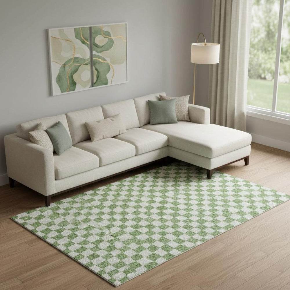 HomeRoots 10' X 14' Stylish Green & Ivory Geometric Washable Area Rug with UV Protection for High-Traffic Spaces 709384
