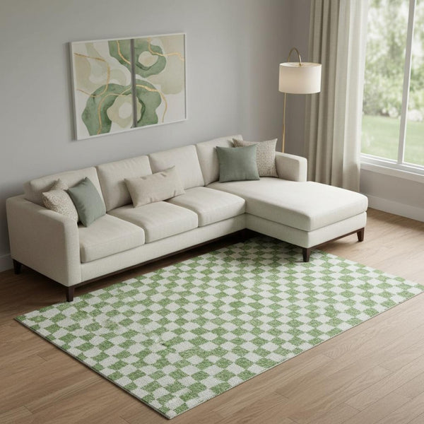 HomeRoots 10' X 14' Stylish Green & Ivory Geometric Washable Area Rug with UV Protection for High-Traffic Spaces 709384