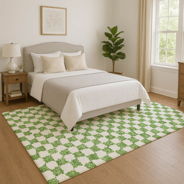 HomeRoots 10' X 14' Stylish Green & Ivory Geometric Washable Area Rug with UV Protection for High-Traffic Spaces 709384
