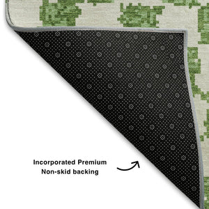 HomeRoots 10' X 14' Stylish Green & Ivory Geometric Washable Area Rug with UV Protection for High-Traffic Spaces 709384