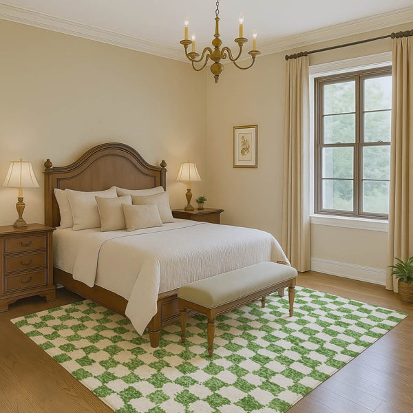 HomeRoots 10' X 14' Stylish Green & Ivory Geometric Washable Area Rug with UV Protection for High-Traffic Spaces 709384