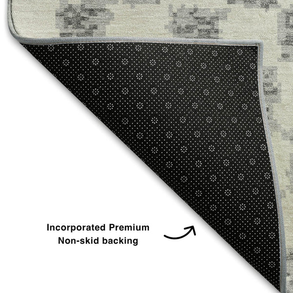 HomeRoots 5' X 8' Gray and Ivory Geometric Area Rug – Stylish, Washable, UV Protected for Modern Homes & Spaces 709386