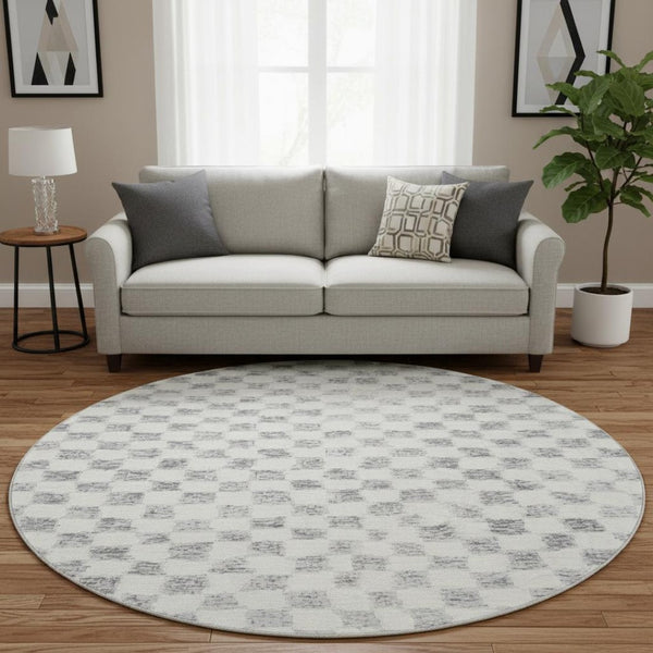 HomeRoots 8' X 10' Gray and Ivory Geometric Washable Area Rug - Stain Resistant with UV Protection for Family Spaces 709388