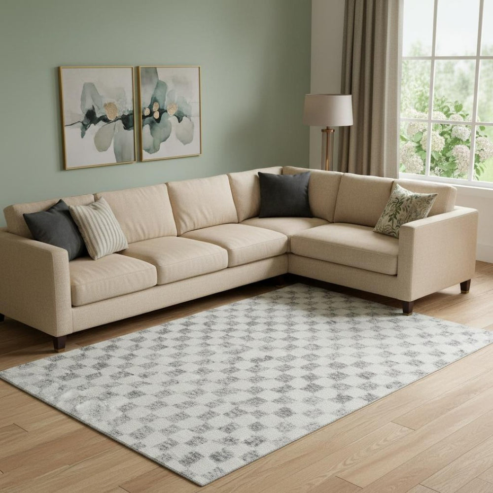 HomeRoots 10' Gray and Ivory Geometric Washable Area Rug - Durable, UV-Protected, Stain-Resistant & Stylish! 709390