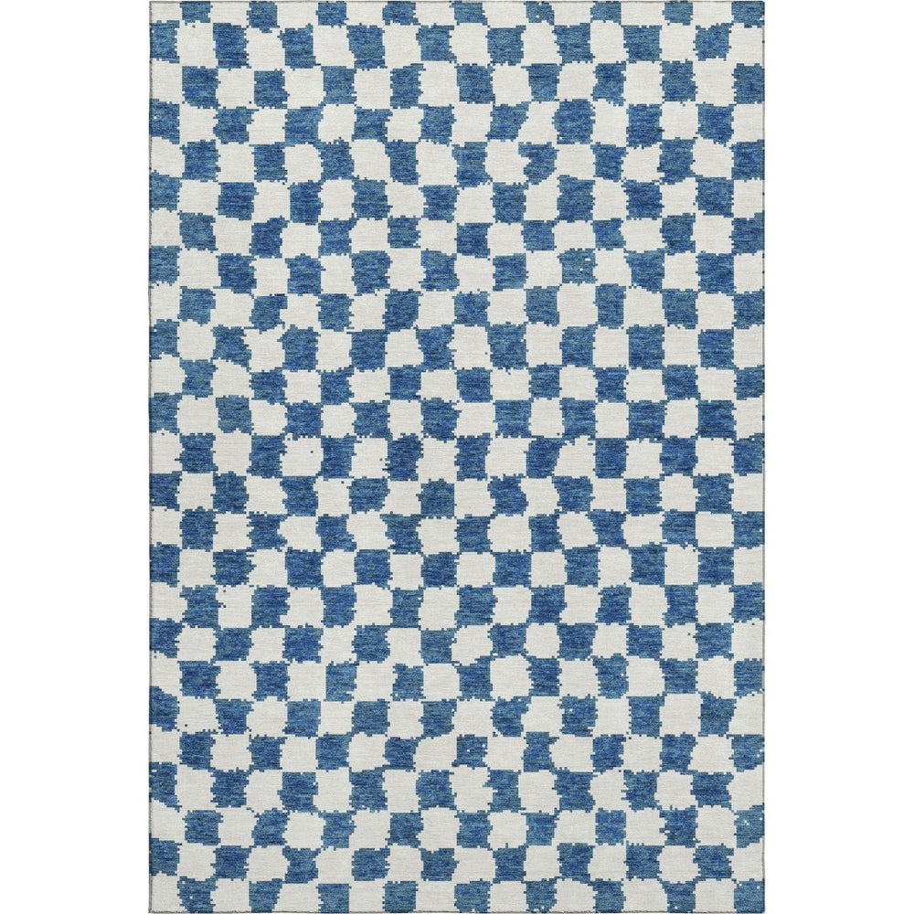 HomeRoots 5' X 8' Stylish Navy Blue & Ivory Geometric Area Rug - Washable, UV Protected, Non-Slip Design! 709392