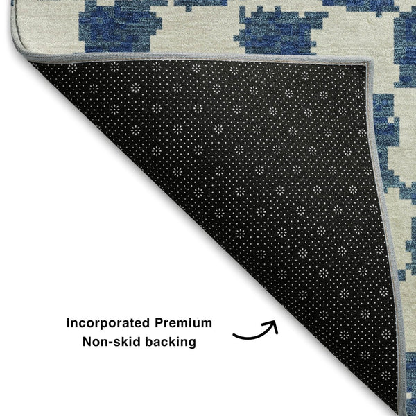 HomeRoots 5' X 8' Stylish Navy Blue & Ivory Geometric Area Rug - Washable, UV Protected, Non-Slip Design! 709392