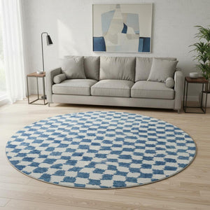 HomeRoots 8' X 10' Navy Blue & Ivory Geometric Washable Rug - UV Protected, Durable & Stylish for Any Room 709394
