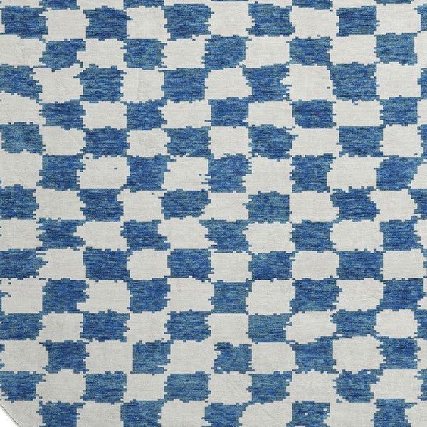 HomeRoots 8' X 10' Navy Blue & Ivory Geometric Washable Rug - UV Protected, Durable & Stylish for Any Room 709394