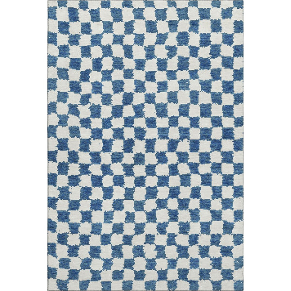 HomeRoots 9' X 12' Navy Blue Ivory Geometric Washable Area Rug - Durable, Stylish, UV Protected for Any Room 709395