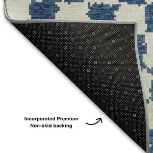 HomeRoots 9' X 12' Navy Blue Ivory Geometric Washable Area Rug - Durable, Stylish, UV Protected for Any Room 709395