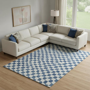 HomeRoots 10' X 14' Navy Blue & Ivory Geometric Area Rug - Washable, UV Protected, Durable for Busy Homes 709396
