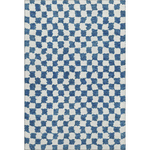 HomeRoots 10' X 14' Navy Blue & Ivory Geometric Area Rug - Washable, UV Protected, Durable for Busy Homes 709396