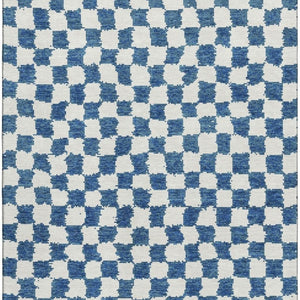 HomeRoots 10' X 14' Navy Blue & Ivory Geometric Area Rug - Washable, UV Protected, Durable for Busy Homes 709396