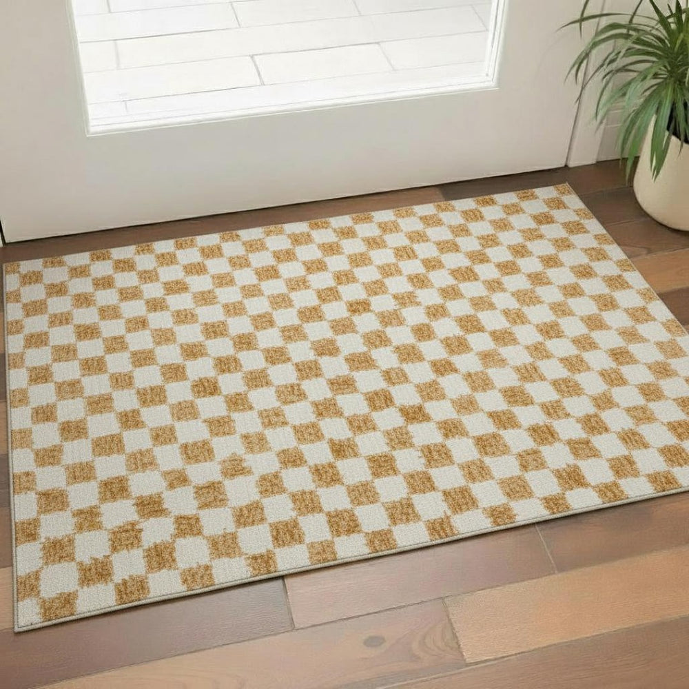 HomeRoots 5' X 8' Orange & Ivory Geometric Area Rug - Washable, UV-Protected, Kid & Pet-Friendly Design! 709398