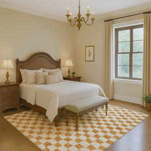 HomeRoots 5' X 8' Orange & Ivory Geometric Area Rug - Washable, UV-Protected, Kid & Pet-Friendly Design! 709398