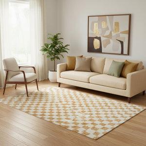 HomeRoots 8' Orange and Ivory Geometric Round Rug - Washable, UV-Protected, Durable for High-Traffic Areas 709399