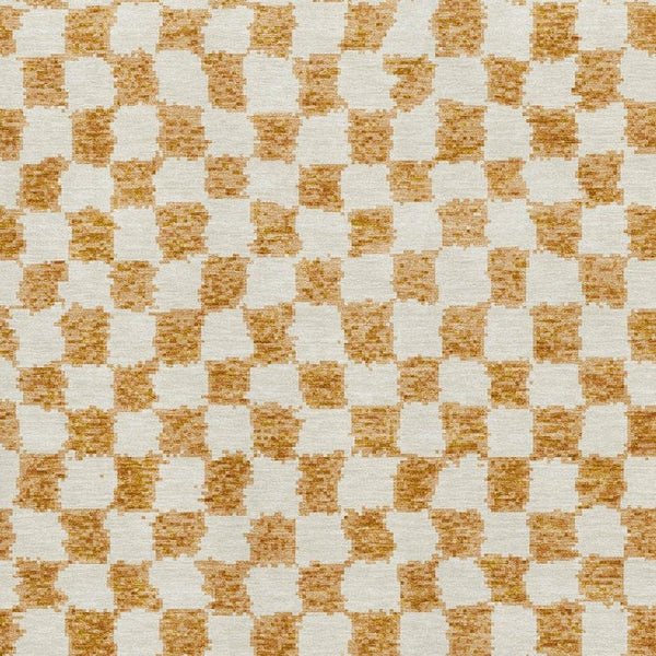 HomeRoots 8' Orange and Ivory Geometric Round Rug - Washable, UV-Protected, Durable for High-Traffic Areas 709399
