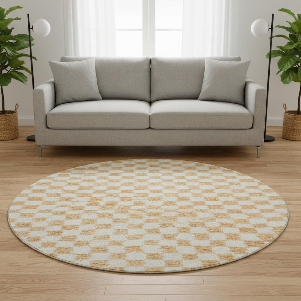 HomeRoots 8' X 10' Orange & Ivory Geometric Washable Area Rug - Stylish, Durable, UV-Protected & Kid-Friendly 709400