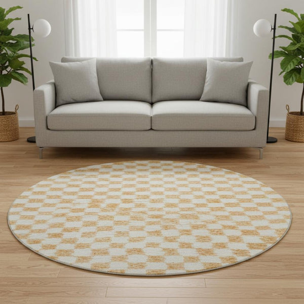 HomeRoots 8' X 10' Orange & Ivory Geometric Washable Area Rug - Stylish, Durable, UV-Protected & Kid-Friendly 709400