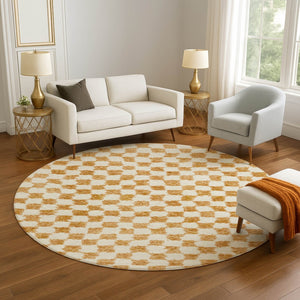 HomeRoots 8' X 10' Orange & Ivory Geometric Washable Area Rug - Stylish, Durable, UV-Protected & Kid-Friendly 709400