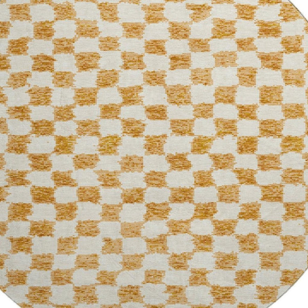 HomeRoots 8' X 10' Orange & Ivory Geometric Washable Area Rug - Stylish, Durable, UV-Protected & Kid-Friendly 709400