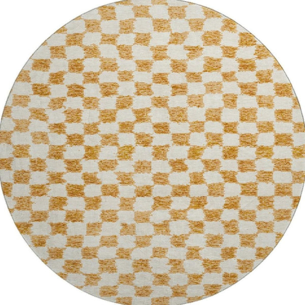 HomeRoots 8' X 10' Orange & Ivory Geometric Washable Area Rug - Stylish, Durable, UV-Protected & Kid-Friendly 709400