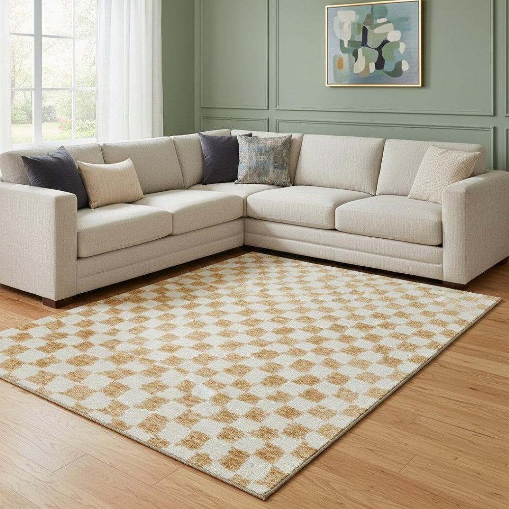 HomeRoots 9' X 12' Orange and Ivory Geometric Washable Area Rug – Stylish, Durable, UV-Protected for Any Room 709401