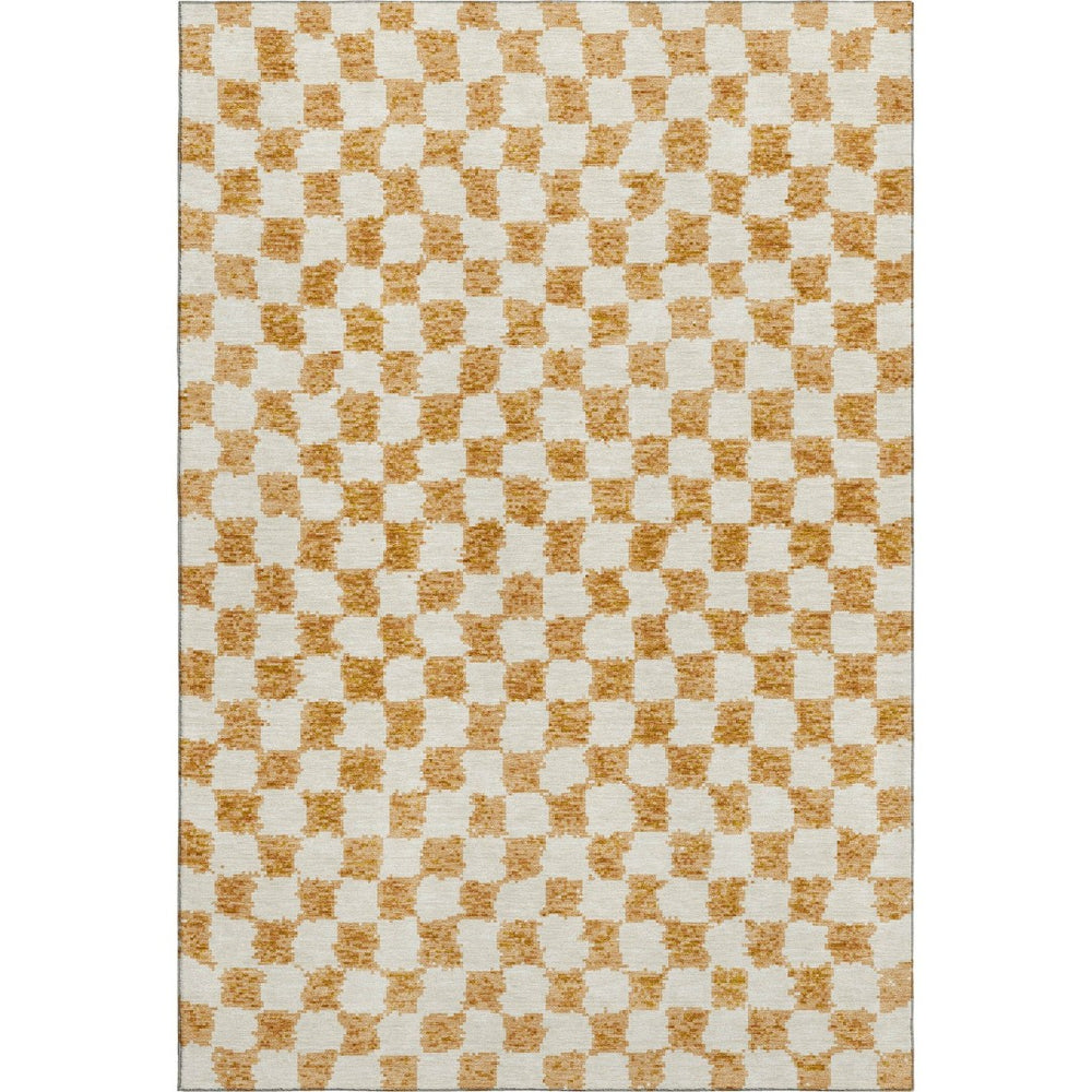 HomeRoots 9' X 12' Orange and Ivory Geometric Washable Area Rug – Stylish, Durable, UV-Protected for Any Room 709401