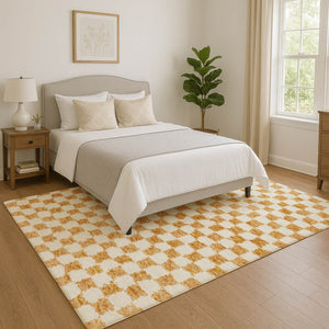 HomeRoots 10' X 14' Orange Geometric Area Rug - Washable, UV Protected, Stain Resistant for High-Traffic Spaces 709402