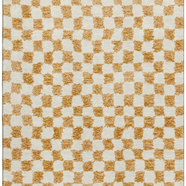 HomeRoots 10' X 14' Orange Geometric Area Rug - Washable, UV Protected, Stain Resistant for High-Traffic Spaces 709402