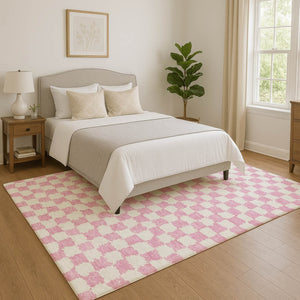 HomeRoots 5' X 8' Pink and Ivory Geometric Area Rug - Washable, Stain Resistant, UV Protected for Stylish Spaces 709404