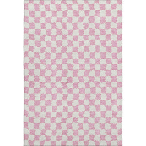 HomeRoots 5' X 8' Pink and Ivory Geometric Area Rug - Washable, Stain Resistant, UV Protected for Stylish Spaces 709404