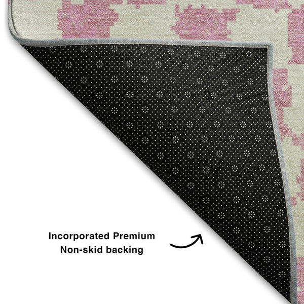 HomeRoots 5' X 8' Pink and Ivory Geometric Area Rug - Washable, Stain Resistant, UV Protected for Stylish Spaces 709404