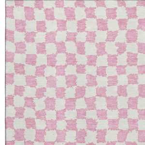 HomeRoots 5' X 8' Pink and Ivory Geometric Area Rug - Washable, Stain Resistant, UV Protected for Stylish Spaces 709404