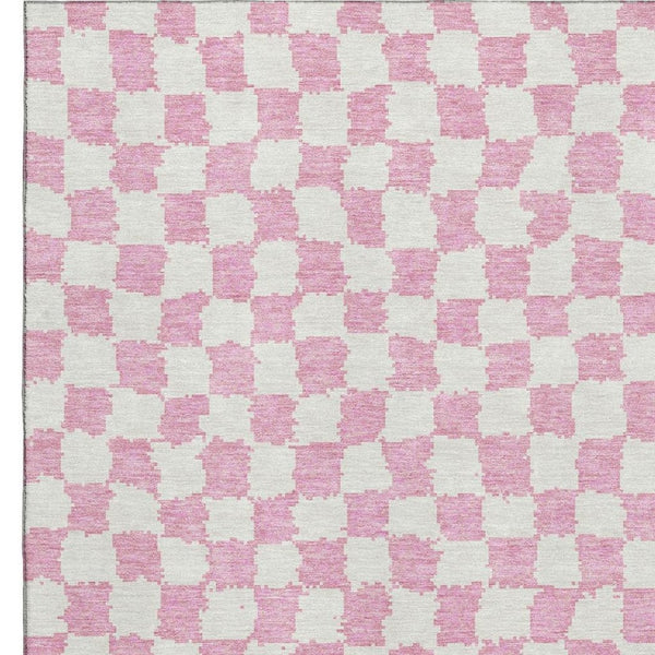HomeRoots 5' X 8' Pink and Ivory Geometric Area Rug - Washable, Stain Resistant, UV Protected for Stylish Spaces 709404