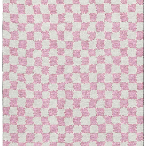 HomeRoots 5' X 8' Pink and Ivory Geometric Area Rug - Washable, Stain Resistant, UV Protected for Stylish Spaces 709404