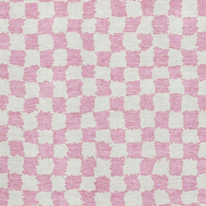 HomeRoots 8' Pink And Ivory Geometric Round Rug - Washable, UV-Protected, Durable, Modern Style for Any Room 709405
