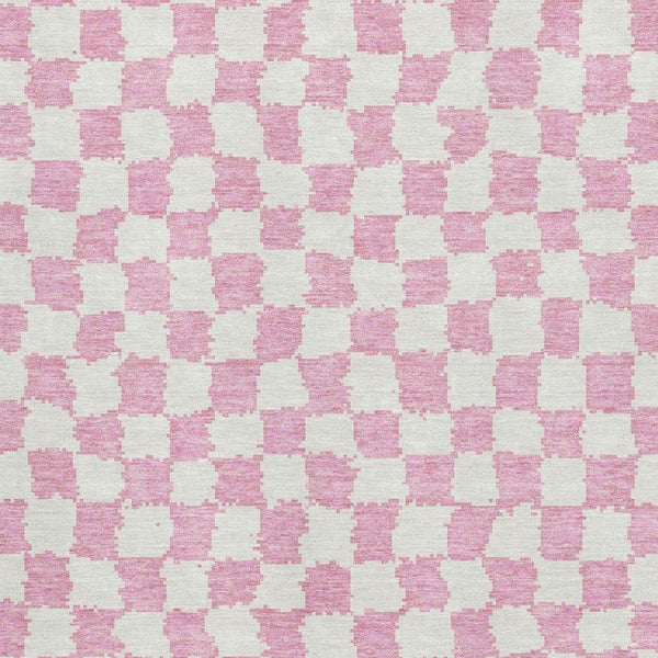 HomeRoots 8' Pink And Ivory Geometric Round Rug - Washable, UV-Protected, Durable, Modern Style for Any Room 709405