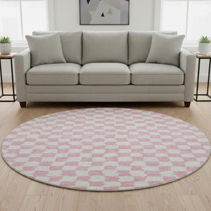 HomeRoots 8' X 10' Pink and Ivory Geometric Area Rug - Washable, UV Protected, Durable, Modern Design for Homes 709406
