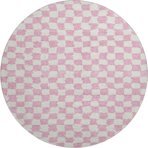 HomeRoots 8' X 10' Pink and Ivory Geometric Area Rug - Washable, UV Protected, Durable, Modern Design for Homes 709406