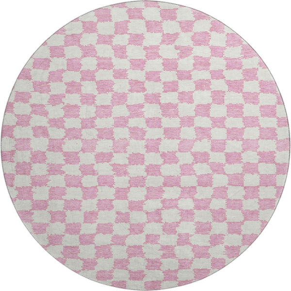 HomeRoots 8' X 10' Pink and Ivory Geometric Area Rug - Washable, UV Protected, Durable, Modern Design for Homes 709406