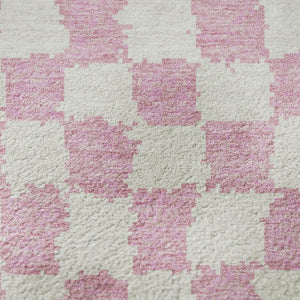 HomeRoots 8' X 10' Pink and Ivory Geometric Area Rug - Washable, UV Protected, Durable, Modern Design for Homes 709406
