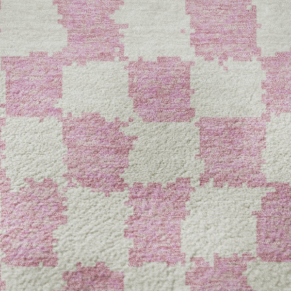HomeRoots 8' X 10' Pink and Ivory Geometric Area Rug - Washable, UV Protected, Durable, Modern Design for Homes 709406