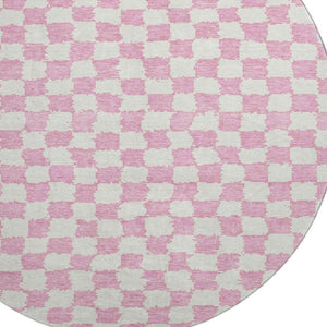HomeRoots 8' X 10' Pink and Ivory Geometric Area Rug - Washable, UV Protected, Durable, Modern Design for Homes 709406