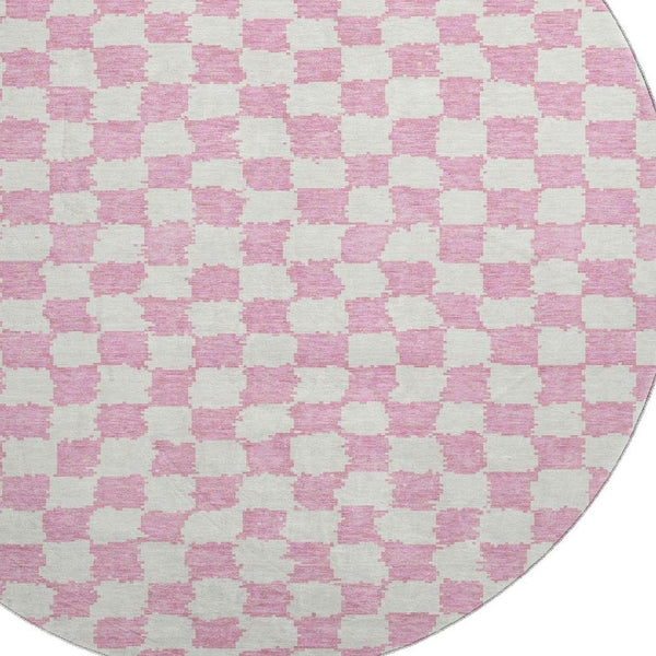 HomeRoots 8' X 10' Pink and Ivory Geometric Area Rug - Washable, UV Protected, Durable, Modern Design for Homes 709406