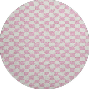 HomeRoots 8' X 10' Pink and Ivory Geometric Area Rug - Washable, UV Protected, Durable, Modern Design for Homes 709406