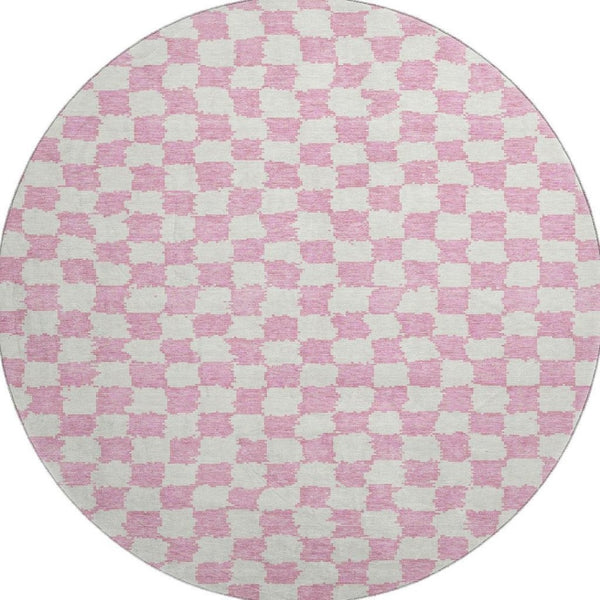 HomeRoots 8' X 10' Pink and Ivory Geometric Area Rug - Washable, UV Protected, Durable, Modern Design for Homes 709406