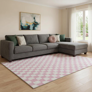 HomeRoots 9' X 12' Pink and Ivory Geometric Area Rug - Washable, UV Protected, Durable, Perfect for Families! 709407