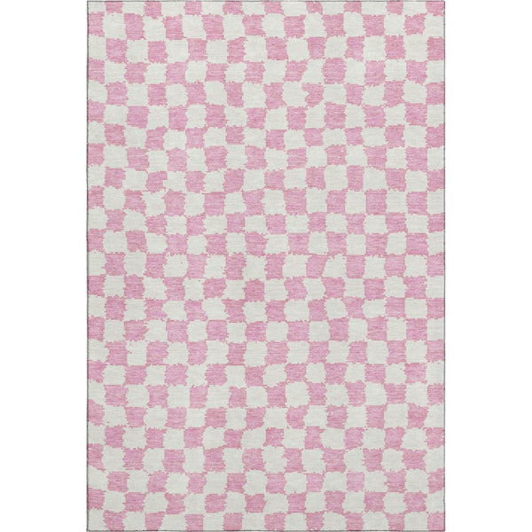 HomeRoots 9' X 12' Pink and Ivory Geometric Area Rug - Washable, UV Protected, Durable, Perfect for Families! 709407